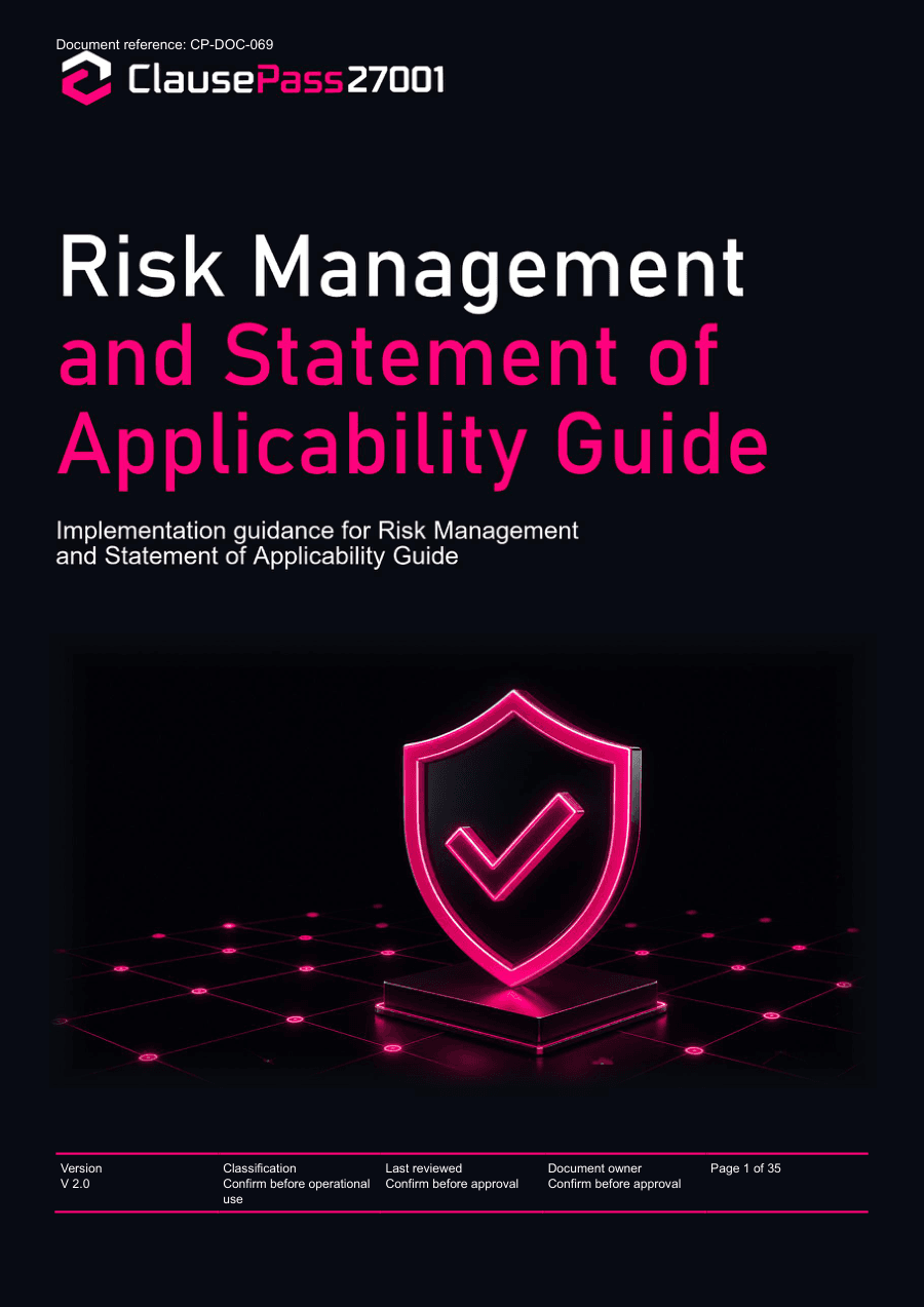 Risk Management and Statement of Applicability guide cover.