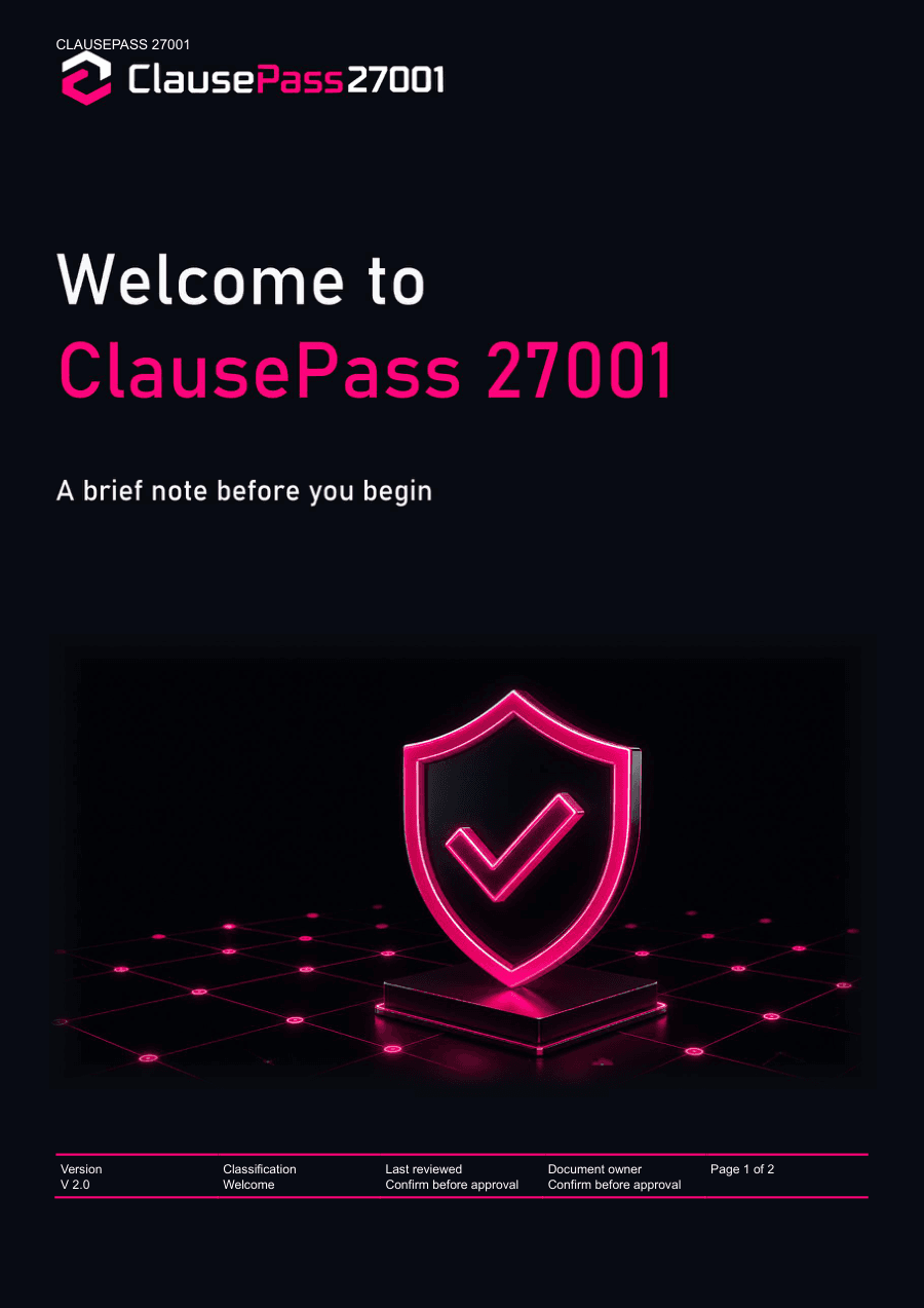Welcome to ClausePass27001 guide cover.